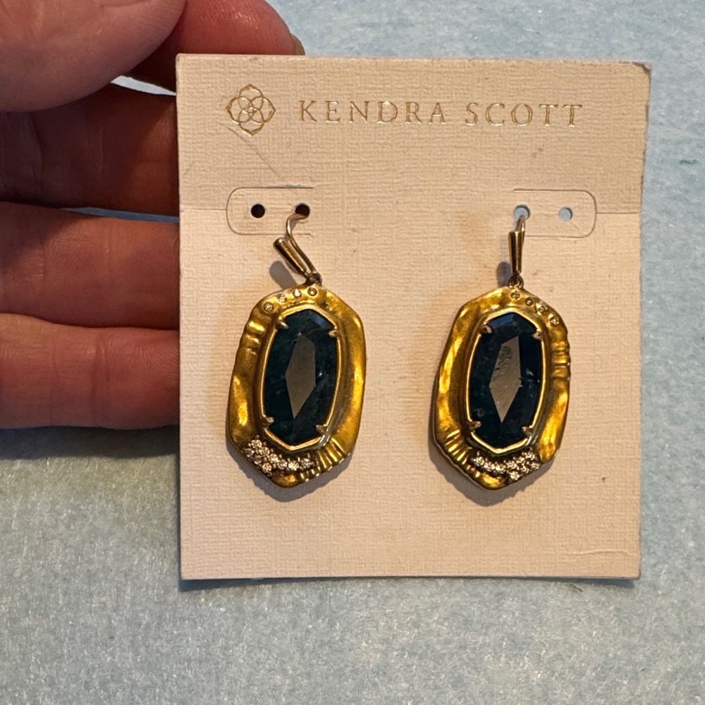 NWOT Kendra Scott Gold Earrings with Deep Blue Accents